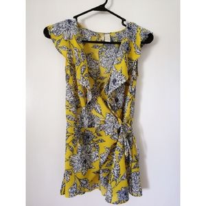 Yellow floral wrap blouse